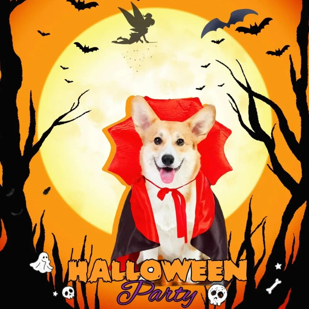 Pet Halloween Polyester Vampire Cloak Transformation Costume Cat Dog Witch Cloak Festivals Pet Role-playing Adjustable Costume