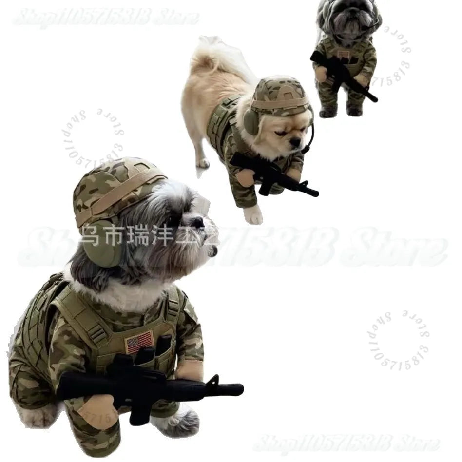 Pet Tactical Soldier Uniform, Halloween Pet Soldier Costume,Tactical Dog Harness with Hat,Dog & Cat Funny Clothes Outfit Apparel