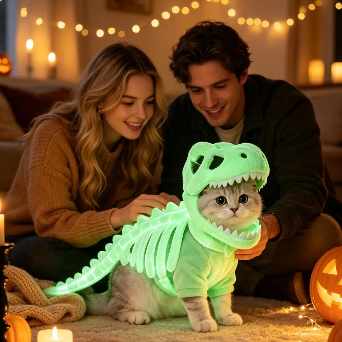 Pet cat dinosaur skeleton Dogs pet role-playing costumes Halloween Glow in Dark Outfits holiday photos props for Home Apartment