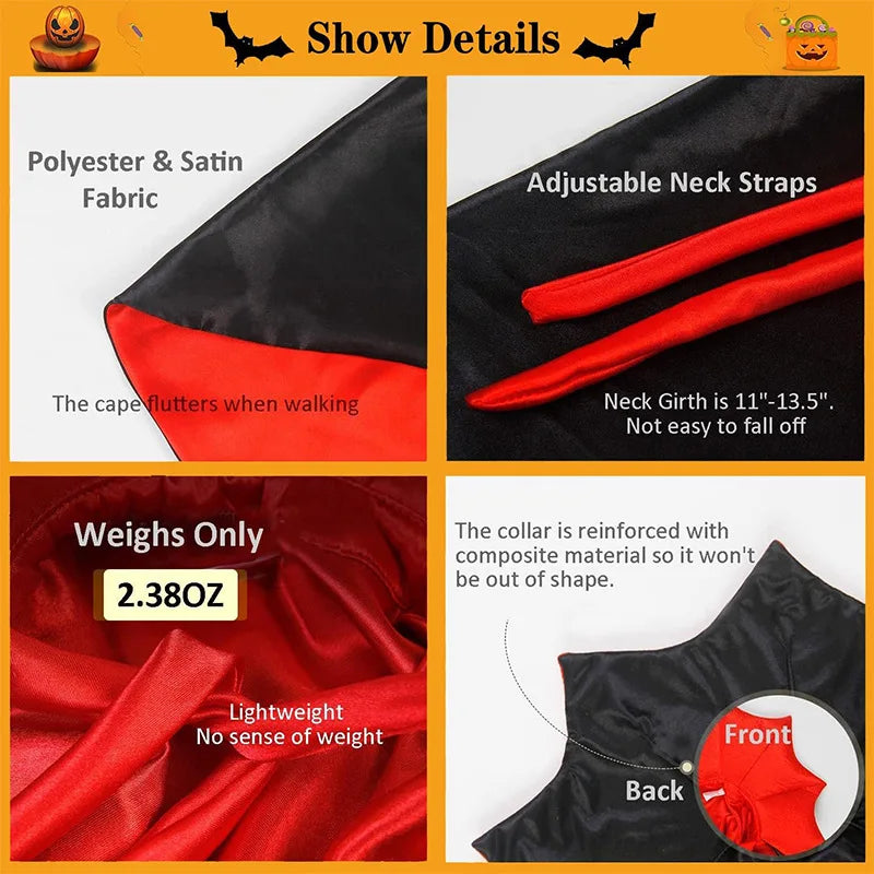 Pet Halloween Polyester Vampire Cloak Transformation Costume Cat Dog Witch Cloak Festivals Pet Role-playing Adjustable Costume