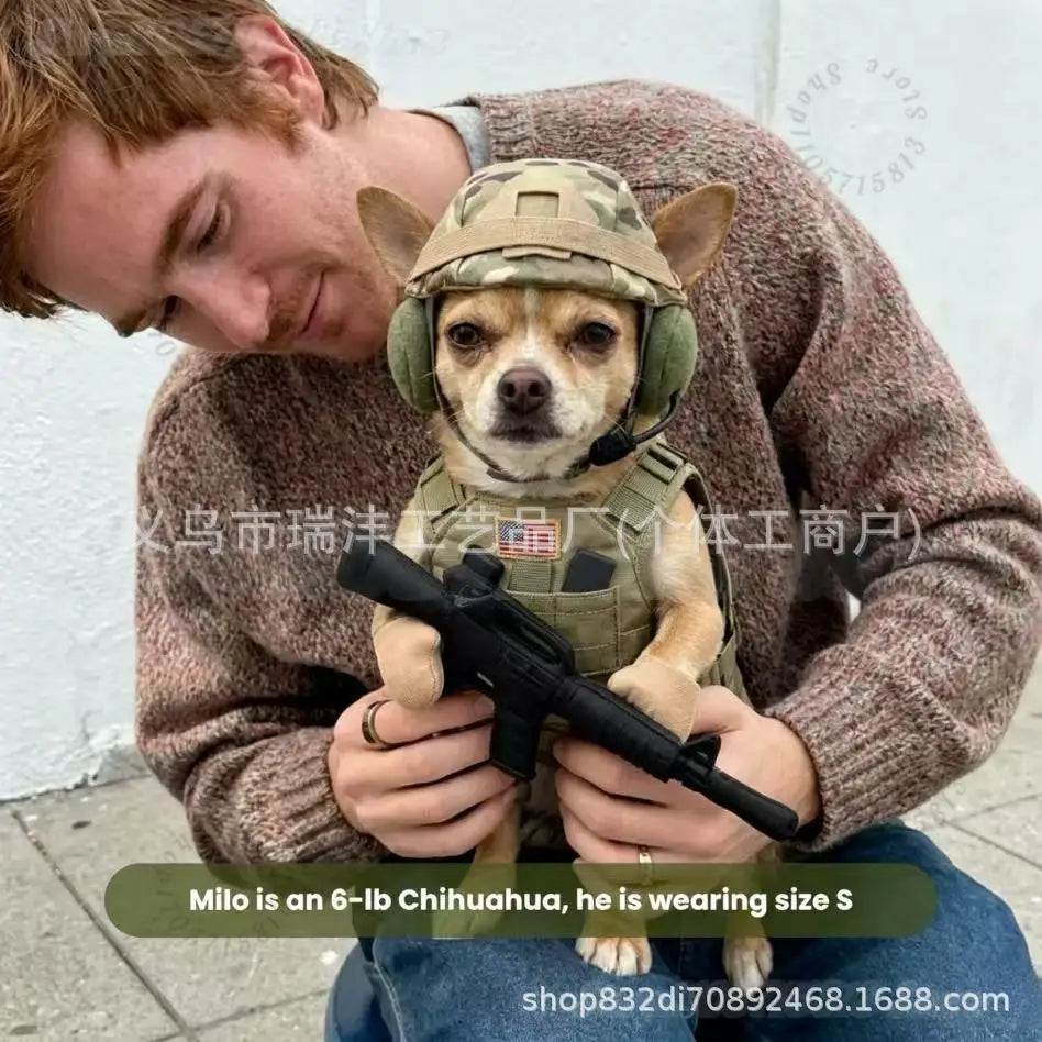 Pet Tactical Soldier Uniform, Halloween Pet Soldier Costume,Tactical Dog Harness with Hat,Dog & Cat Funny Clothes Outfit Apparel