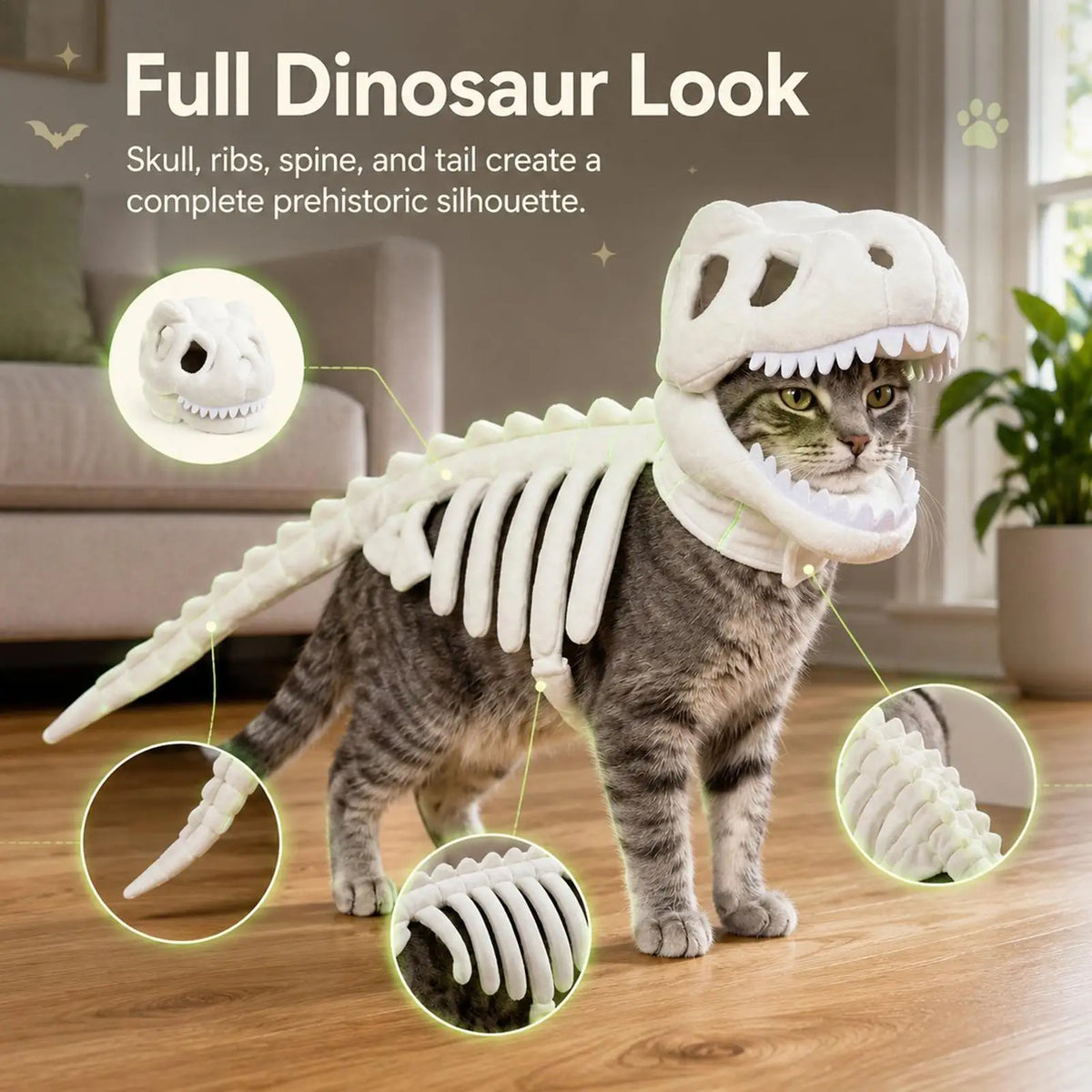Pet cat dinosaur skeleton Dogs pet role-playing costumes Halloween Glow in Dark Outfits holiday photos props for Home Apartment